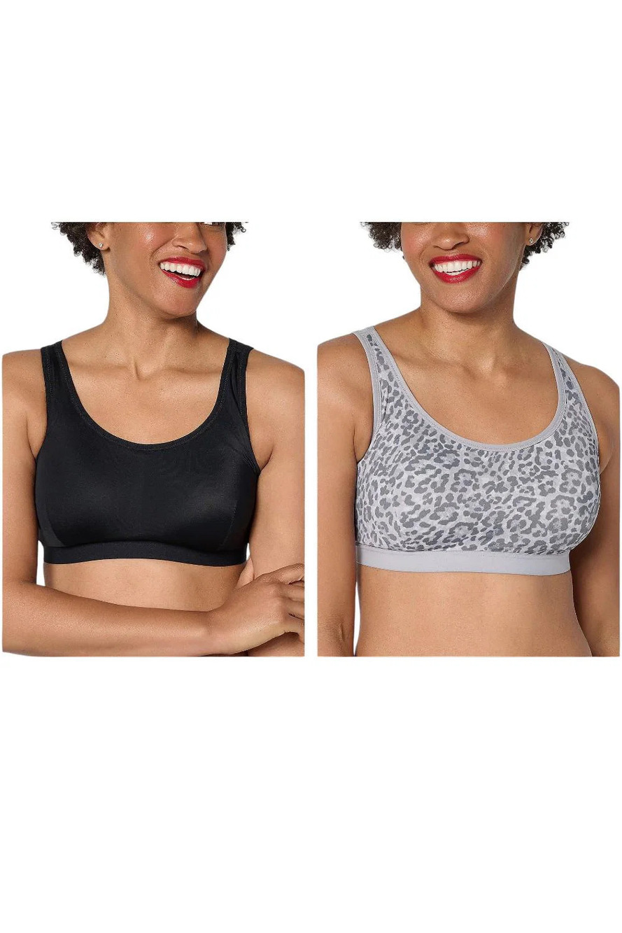 Anybody Women's 2pk Lycra Mesh Back Lounge Bra Black/Grey Leopard - Regular